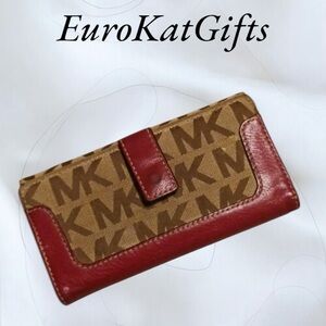 Vintage Michael Kors Brown MK Logo Wallet with Red Trim Pre loved normal wear